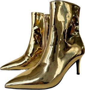 Женские и мужские ботильоны на высоком каблуке Frankie Hsu, сексуальные и стильные, золотая лакированная классика, большие размеры US4-14, удобные ботинки-лодочки для женщин и мужчин, Gold