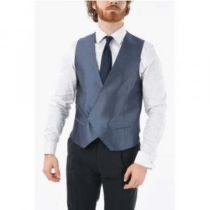 Двухцветный шелковый жилет ACADEMY CERIMONIA с логотипом по всей поверхности Corneliani, Blue