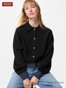 Кардиган из мериноса с воротником поло Uniqlo, 09 black