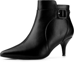Женские ботильоны Allegra K с заостренным носком, молнией и пряжкой, каблук-кошечка, Black