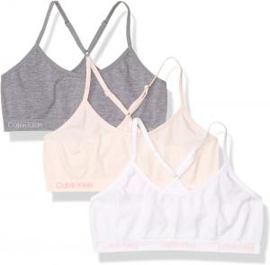 Бесшовный укороченный бюстгальтер-борцовка Calvin Klein для девочек, мультиупаковка, спортивный бюстгальтер, Crystal Pink/White/Grey
