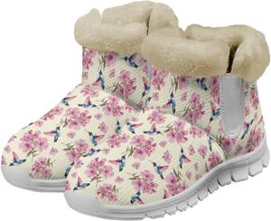 Зимние ботинки Howilath с принтом грибов для женщин, противоскользящие с меховой подкладкой, пушистые снежные сапоги, Hummingbird Flower