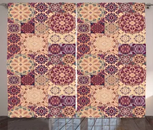 Шторы ABAKUHAUS в марокканском деревенском стиле, изысканная керамическая плитка, универсальные ленточные шторы для гостиной с петлями и крючками, 280 x 175 см, бледно-оранжевый/темно-синий Abakuhaus