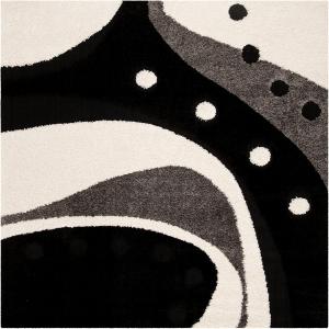 Ковер SAFAVIEH, 201 x 201 см, Florida Shag Collection, Black & Ivory, абстрактный дизайн, без линьки и простой в уходе, идеален для помещений с высокой проходимостью в гостиной, спальне (SG473-9012)