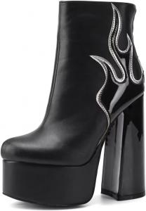 Женские ботильоны Frankie Hsu большого размера из красной лакированной кожи с огненно-сексуальной платформой, массивным каблуком и высокими каблуками