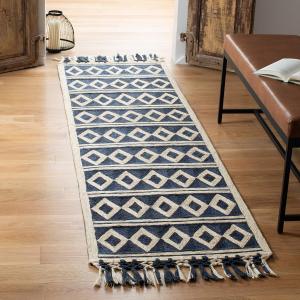 Ковер-дорожка SAFAVIEH, 69 x 244 см, Sahara Collection, Blue & Beige, ручной работы, бохо с кистями, идеально для помещений с высокой проходимостью в гостиной, спальне (SAH425M)