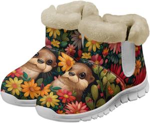 Зимние ботинки chaqlin Otter Snow с флисовым плюшем для женщин, теплые повседневные уличные ботинки с плоской подошвой, противоскользящие, широкие, легкие и удобные рабочие ботинки, Floral Otter