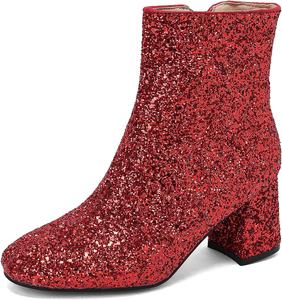 Стильные женские ботильоны с квадратным носком, широкой посадкой и блоковым каблуком Renessmi, Red 2