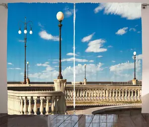 Шторы ABAKUHAUS в итальянском деревенском стиле, улица Масканьи Ливорно, универсальные ленточные шторы для гостиной с петлями и крючками, 280 x 175 см, небесно-голубой, белый и черный Abakuhaus