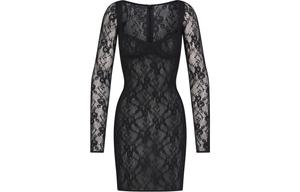 Стритч-платье с длинными рукавами, кружевной отделкой и косточками SKIMS ONYX/Onyx