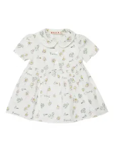 Платье с воротником Питер Пэн и цветочным принтом Marni Kids, белый