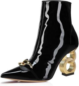 Женские ботильоны FSJ на щиколотку, закрытый носок, золотая цепочка на каблуке, с боковой молнией, элегантные ботинки для вечеринки и повседневной носки, размеры 4-16 US, Black