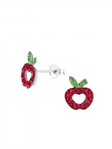Alexander York Серьги-гвоздики в виде яблок с красными кристаллами, изготовленные из серебра 925 пробы, комплект из 2 штук