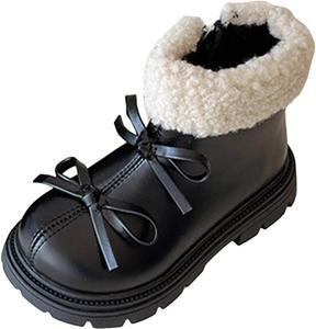 Детские ботинки IWIHMIV для девочек с короткой голенью, удобные детские ботиночки для малышей, повседневные, с нескользящей подошвой, теплые для верховой езды, с боковой молнией, Black