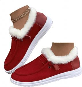 Женские зимние ботинки Ladmiple с широким размером, высокие, на шнуровке, теплые и удобные, с меховой подкладкой, для улицы, ботильоны до щиколотки, G-Red