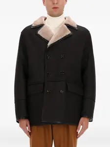 Двубортный пиджак с меховым воротником Boss, коричневый