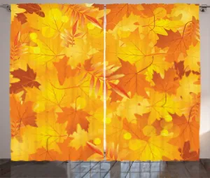 Штора ABAKUHAUS в деревенском стиле, с графическим рисунком из сухих листьев, универсальная ленточная штора для гостиной с петлями и крючками, 280 x 225 см, цвет: оранжево-желтый Abakuhaus