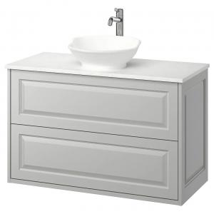 Умывальник с ящиками/раковиной/смесителем TÄNNFORSEN/VÄSTERSJÖN IKEA, 102x49x79 см, цвет light grey/white marble effect
