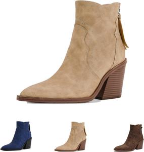 Женские замшевые ботильоны с острым носком, массивным каблуком и кисточкой, сзади на молнии, с вырезами, на устойчивом каблуке, для повседневной носки или работы Generic, Apricot