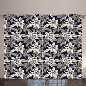 Штора ABAKUHAUS Floral Rustic с ретро-цветком на темной изнанке, универсальная ленточная штора для гостиной с петлями и крючками, 280 x 225 см, темно-синий, серый и разноцветный Abakuhaus