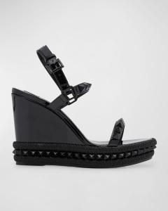 Красные босоножки на танкетке с шипами металлик Pyraclou Christian Louboutin, цвет Black