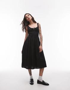 Платье миди из поплина Tommy Jeans со сборками черного цвета