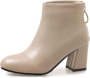 Женские модные ботильоны VOKLIN с закругленным носком, молнией и высокой массивной квадратной подошвой, элегантные короткие сапожки, Beige-Velvet Lined