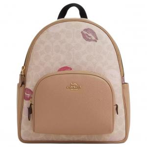 Сумка-рюкзак Coach среднего размера из тисненой парусины с кожаной спинкой, цвет золото и песок, мультиколор