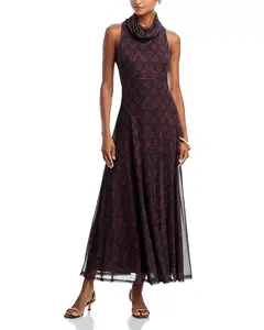 Длинное платье-водолазка из сетчатой ткани - эксклюзив Aqua, коричневый