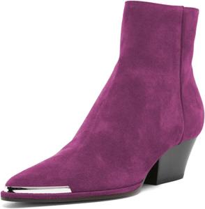 Женские ботильоны FOWT с заостренным носком, низким каблуком и боковой молнией, комфортные зимние повседневные, размеры 4-16 США, Purple