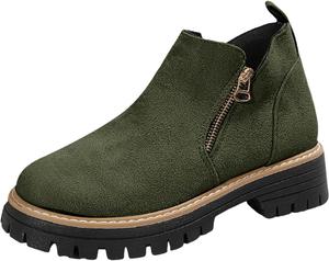 Женские ботильоны на шнуровке с широким каблуком, платформой и короткой голенью, удобные с круглым носком, подходящие для платьев, осенние ботинки с боковой молнией, противоскользящие для прогулок на улице Toumov, зеленый