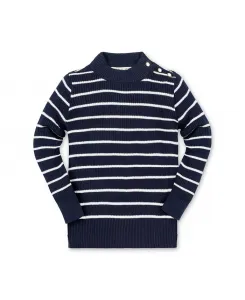 Детский свитер с длинными рукавами и воротником-стойкой с золотыми пуговицами для девочек, органический Hope & Henry, синий