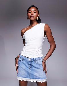 Мини-юбка Princess Polly из денима с кружевной отделкой, средне-голубого цвета