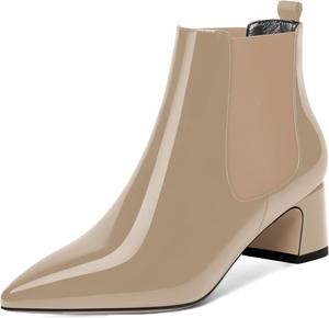 Женские повседневные ботинки ROSERWISH с эластичной застежкой, лакированные, с заостренным носком, массивным низким каблуком и высотой до щиколотки, каблук 5 см