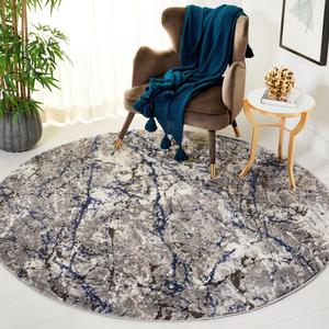 Ковер SAFAVIEH, 201 x 201 см, коллекции Petra, круглый, Light Grey и Light Beige, современный дизайн, устойчивый к пятнам, идеален для помещений с высокой проходимостью в гостиной, спальне и столовой (PTA108F-7R)