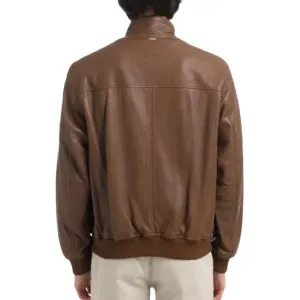 Кожаная куртка-бомбер HUGO BOSS, coffee