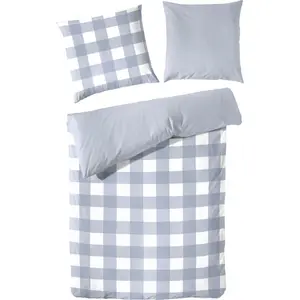 Постельное белье Primera «Basic Percale» в современном клетчатом дизайне, синий/белый