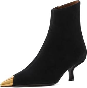 Женская мода Сексуальные ботильоны с низким каблуком, застежкой-молнией сбоку, металлическим заостренным носком, для ночного клуба и вечеринок, размер 4-16 США Wo wagas, Black