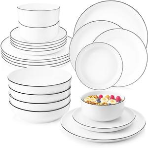 Набор посуды MARLO с черной окантовкой - 24 предмета из фарфора Sänger, белый