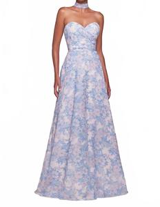 Белое бесшовное платье-футляр Bella с цветочным принтом из сатина в синем цвете Cinderella Divine