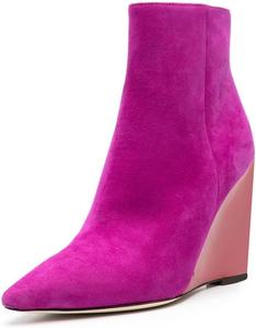 Женские ботильоны с закрытым носком на формальном клиновидном каблуке, с внутренней молнией, зимние и осенние короткие ботинки, удобные для ходьбы, размер 4-16 США Miss left, Purple