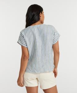 Высококачественная моющаяся льняная рубашка, футболка с коротким рукавом, в полоску.