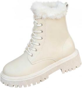 Женские зимние ботинки с теплой меховой подкладкой, сандалии на шнуровке до щиколотки, водонепроницаемые, модные высокие короткие ботильоны для улицы Generic, White