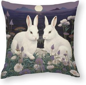 HighonHi Атласные декоративные наволочки с пасхальными кроликами на цветочном лугу, потайная молния Pillow-3