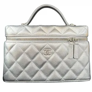 CHANEL Calfskin Box Bag Handbag Women's Silver
