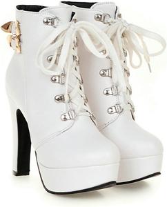 Модные женские ботильоны с пряжкой, двойными ремешками, на платформе, на шнуровке и молнии, короткие ботинки JMdfcqer, White