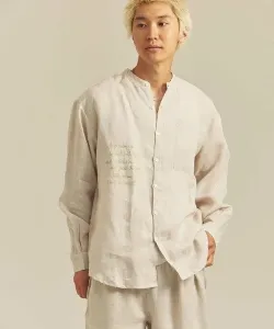 Рубашка с длинными рукавами BAYCANT из 100% льна с воротником-стойкой В комплекте (мужская) Select Brands, цвет Natural