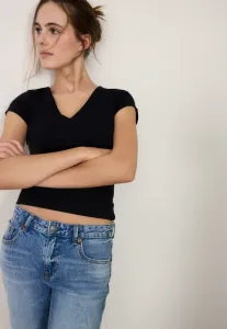 Базовая футболка с v-образным вырезом Stradivarius, Black