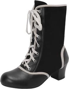 LYYSKY Женская мода Ботильоны с коротким голенищем на среднем каблуке 5,5 см, квадратный каблук, круглый носок, лаконичные винтажные с боковой молнией, размер US4-US15, Black(S5578)