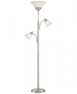 Современный напольный торшер Jordan с боковыми светильниками, высота 71 1/2 дюйма, матовый никель, абажур из алебастрового стекла, идеально подходит для гостиной, чтения или спальни 360 Lighting, серебро